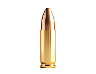 Shiny copper and brass bullet cartridge isolated on transparent background for 3d design