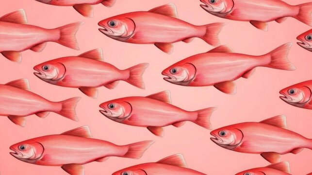 Salmon Fish Pattern on Pink Background.