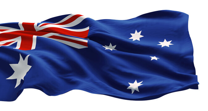 Australia flag flowing in the wind isolated on transparent background 3D render