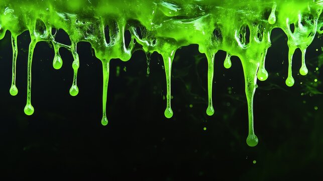 23061731 77 Neon toxic green zombie slime border with stringy viscous drips forming horrifying frame pattern, festering bubbles and varying thickness creating eerie Halloween party aesthetic,