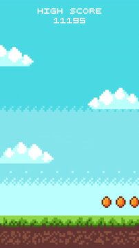 Animation of 'press start' text on 8 bit game background. 4k video