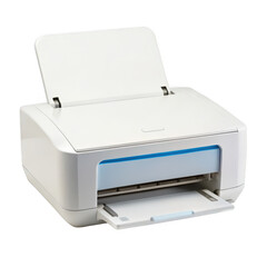 Modern white printer with open lid and paper tray