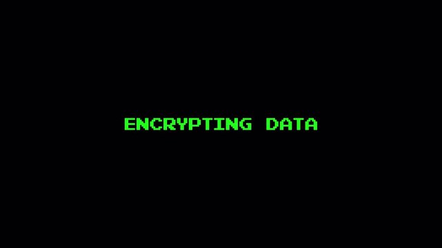 8 Bit Encrypting Data Pixel Text Animation Retro Style. Green Computer Screen Security Message 4k video animation seamless loop