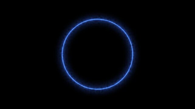 Neon blue electric glowing circle frame looping motion graphic video on black background