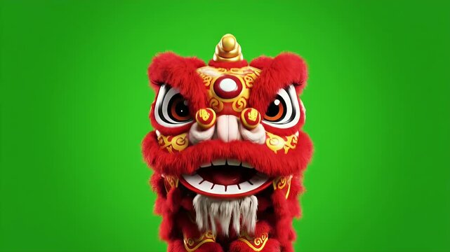 Chinese Lion Dance Head - A striking, closeup shot of a red and gold Chinese lion dance head, a symbol of good luck and prosperity.