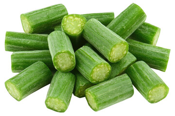 Green, cut stalks piled high, showing interior texture