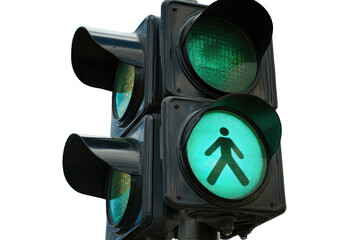 Green traffic signal, pedestrian crossing okay