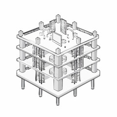 Isometric illustration of a multi-story building structure.