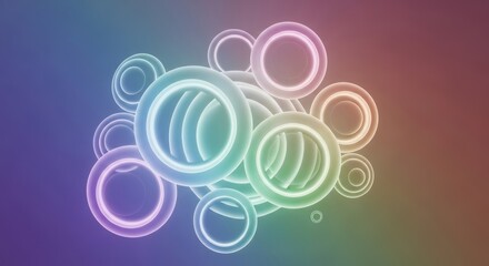 neon glowing colorful circles on rainbow background