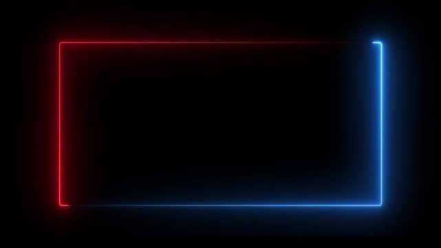 Abstract seamless looped animation of an outer glowing neon blue and red rectangle on a black background