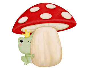 frog peeking from A Mushroom