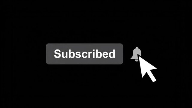 A mouse cursor clicks a red "Subscribe" button with a bell icon on a black background