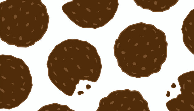 Chocolate Cookie Seamless Pattern Set. Hand Drawn Biscuit Background. Sweet Snack Texture