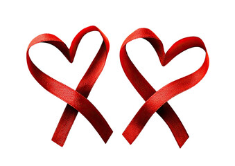 Two glossy red ribbons form elegant, stylized hearts