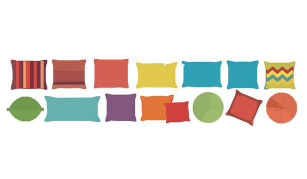 Decorative pillows and cushions vector set with geometric patterns isolated on white background