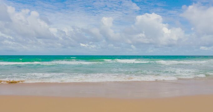Summer video background Nature video landscape view of beach sea sand and sky. Landscape view of beach sea in summer day. Beach space area. High quality DCI4K PRORES422