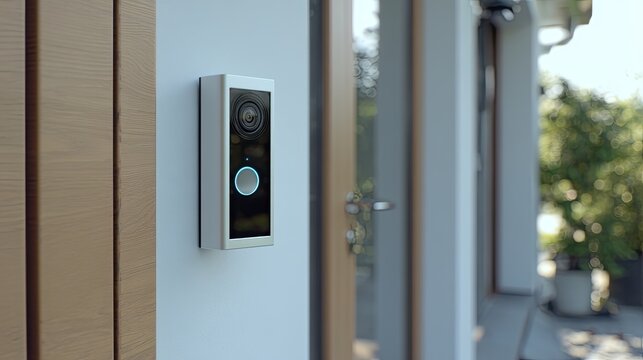 Modern Living Security: High-Tech Video Doorbell Intercom at Residential Front Door
