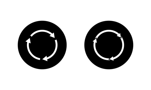 Sync, synchronization arrows icon in black circle. Circular arrow cycle symbol. Reload and refresh sign