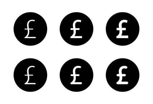 British pound sterling icon in light to bold design. Uk currency symbol in black circle