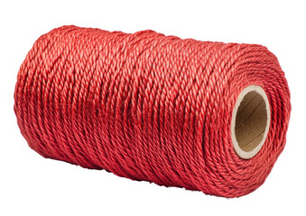 Spool of tightly wound red twine, centered on black