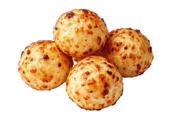 Four round baked dough balls with speckled brown surfaces