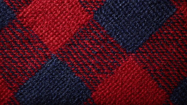 Close-up view of a vibrant red and navy plaid fabric texture, detailed and colorful.