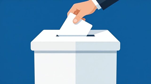 Democracy in Action &mdash; Hand Casting Vote in Ballot Box on Blue, Election Participation Display, Civic Duty Symbol