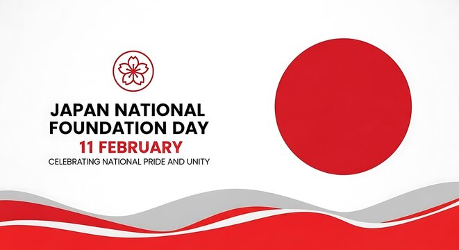 Celebration of japan national foundation day on february third with flag and emblem
