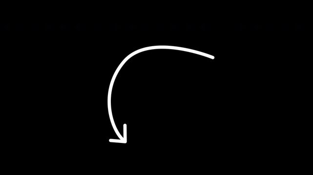 Pointing doodle arrows on black backdrop suitable for websites, presentations, social media, design elements, infographics, and marketing materials.