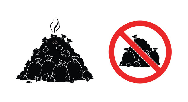 No dumping of garbage a prohibition sign with trash bags