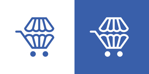 Dual meaning logo combining a shop and trolley elements, symbolizing retail, convenience, shopping experience, and modern commercial solutions.