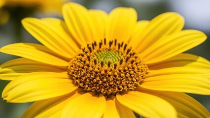 Radiant yellow petals reveal the intricate textures of a sunlit flower head close up