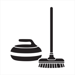 Curling Stone & Broom Minimalist Vector Silhouette