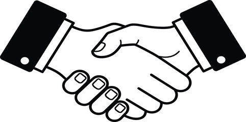 Business Handshake Icon in Outline Style Representing Partnership, Agreement, Trust, Collaboration, and Professional Cooperation for Corporate, Legal, and Financial Design Projects