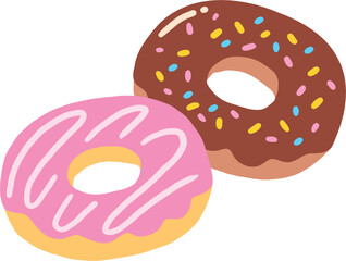 チョコレートといちごチョコドーナツの手描きイラスト