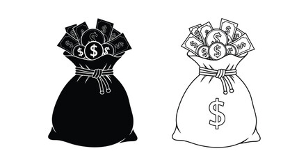Two bags of money one solid black and one outlined in white © msunny93