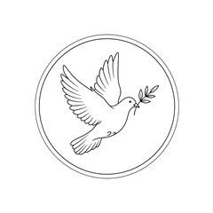 Dove of peace with olive branch in a circle simple line art illustration symbolizing hope and tranquility perfect for design projects