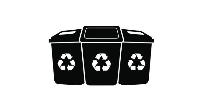 Three recycling bins in black and white side by side