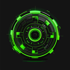 Glowing Technological Sphere With Complex Green Light Patterns Over Dark Background