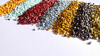 Fototapeta premium Color masterbatch, colorful masterbatch consists of additives and color pigments, polymer collaboration with pigments, isolated on a white background, suitable for plastic product catalog design
