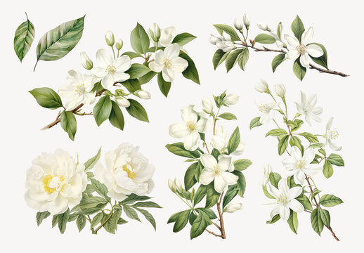 Elegant Botanical Floral Illustration Element Set