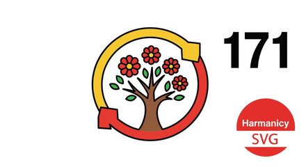 Obraz premium Cycle of Life Tree Emblem with Flowers and Recycling Arrows