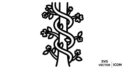 Obraz premium Elegant vine with flowers wrapping around a pole, minimalist outline illustration