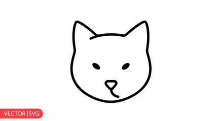 Obraz premium Minimalist cat face icon, simple line art vector illustration, white background