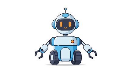 Illustration of a robot with a blue and white body, orange accents, and a headset against a clean white background.