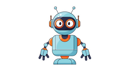 A cartoon robot with orange accents and large eyes standing against a plain white background in a digital illustration.
