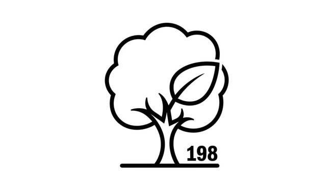 Minimalist Tree Icon with Leaf and Number 198