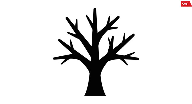 Silhouette of a bare tree against a white background