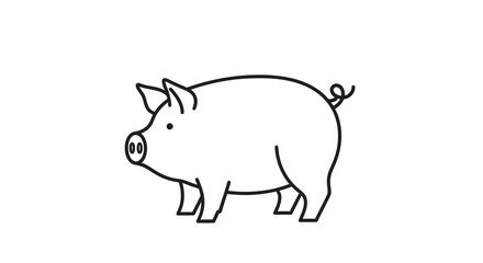 Fototapeta premium Simple Line Art Drawing of a Pig Standing Profile View