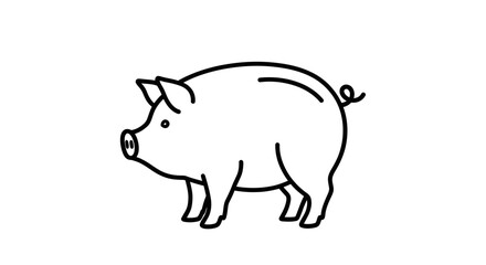 Simple Line Drawing of a Pig on White Background © Anisah